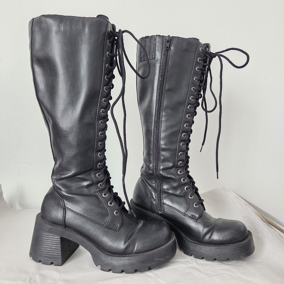 Bongo Chunky Tall Boots Ranger Combat Lace Goth Grunge Platform Emo Women 7.5